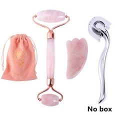 천연석 옥 롤러 페이셜 마사지 마이크로 니들 롤러 옥 주걱 스킨 케어 3 피스 로즈 쿼츠 롤러 마사지 도구, C