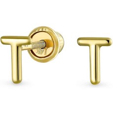 Bling Jewelry 여성 청소년를 들어 ABC 방송 미니멀 리얼 옐로우 14K 골드 자본 블록 알파벳 문자 초기 T