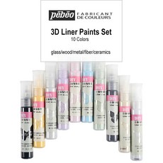 프랑스 pebeo diy 파인 라이너 펜 3d 효과 메탈릭 글리터 영구 색 마커 페인팅 안료 패브릭 유리 세라믹|수채화 물감|, 1개, 단일, 10 color