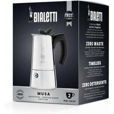 Bialetti Musa 스토브탑 커피 메이커 모든 종류의 홉에 적합 스테인리스 스틸 4컵 실버, 2