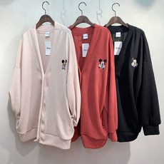 꽃미키 가디건)레이온혼방니트 니트가디건 카디건 미키마우스자수 오버핏가디건 루즈핏 박시 박스