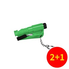 [2+1]리르베르 차량용 비상탈출망치 안전벨트커터 열쇠고리, 그린, 1개