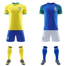 2022 월드컵 브라질 반팔 유니폼 홈 어린이 유니폼 성인 축구복 상하의 세트