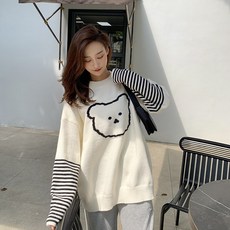 Nov.24 165번 곰돌이 니트 여자 풀오버 헐렁 달콤한 가을 겨울 학생 귀여운 니트 위에 도톰하게Z