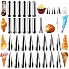 Grehge 카스텔라 틀 베이킹 몰드 식빵 그레게 추센 35pcs 크림 혼 카놀리 양식 튜브 키트 덴마크 페이스트리 레이디 잠금 롤을위한 붙지 않는 스테인리스 스틸 16pcs, 1개