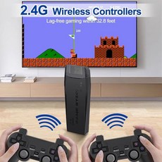 무선 레트로 게임 콘솔 노스탤지어 스틱 25 000개 이상의 및 9개의 에뮬레이터 내장 TV 4K HDMI 64G 용 비디오 플러그 앤 플레이, 1개