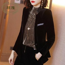 쁘띠 정장 벨벳 여성 가을 원버튼 미니 셋업 긴 소매 캐쥬얼 블랙 짧은 타입 스윗 상의
