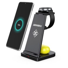 ARSOBIYA 3 in1 갤럭시 워치 버즈 삼성 아이폰 고속 무선 충전기, WC7003 블랙