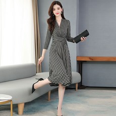 호돌룰루 긴팔 2020 새로운 모델 보여 우아한 긴소매원피스 여성 A라인보카시 하프기장원피스 슬림핏 스윗