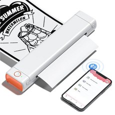 열전사 프린터 잉크 없는 Phomemo 여행용 무선 휴대용 지지대 8.5 인치 X 11 미국 문자 블루투스 M08F, 없음, 2) White Orange
