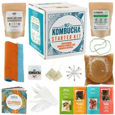 Get Kombucha Kombucha Starter Kit 겟콤부차 콤부차 스타터 키트 티블렌드/스코비/슈가/커버/밴드/백/글러브/핸드북, 개
