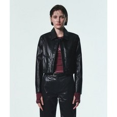 커렌트 CROP LEATHER 자켓 BLACK