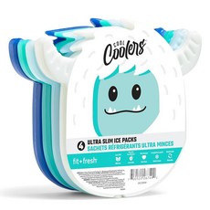Fit & Fresh Cool Coolers 아동용 런치 박스 아이스 팩 도시락 가방 및 쿨러용 슬림 모양의 재사용 가능한 멀티컬러 예티 모양 4팩, Yeti