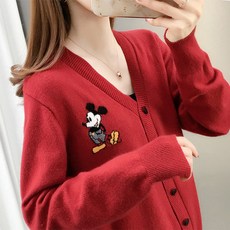 제이앤티컴퍼니 겨울 가을 미키 마우스 V 브이넥 가디건 니트 아우터 G0001