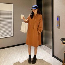 헬쏭 롱기장 맨투맨 스커트 무릎 여 가을 2020 와이드 긴팔 후드 점프슈트