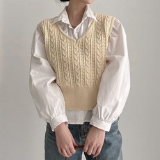 針織女款麻花V領針織Raffle背心