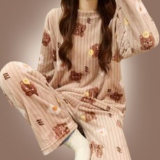 소프트홀릭 여성 겨울 귀여운 수면 극세사 잠옷 상하의 세트