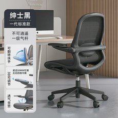 컴퓨터 의자 사무실 의자 등받이 회전 의자 직원 인체공학 의자 직원 의자, 고정형-1급 에어바젠틀맨 블랙-아메리칸 네트웍, 회전리프트핸들, 나일론 발