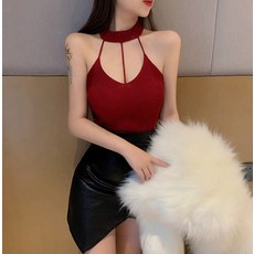 루아즈 베히티t 홀터넥 크롭 섹시 나시 티셔츠