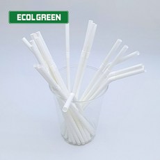 에콜그린 친환경 생분해 PLA 화이트 주름빨대 500개 자바라스트로우, 1개, 화이트주름500개