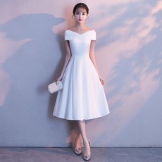 브이넥 우아한 고급 화이트 스몰웨딩 브라이덜샤워 롱원피스 이브닝드레스