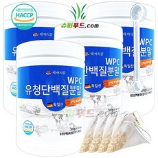 HACCP 식약처인증 유청 단백질 농축 분말100% 완전단백질 아미노산 스코어 높은단백질 프로틴파우더 유청단백질분말 100% 식약청인증 +슈퍼푸드.com 연자육티백 프로틴, 4세트, ( 통 300g + 1g )