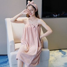 목욕 수건 여학생 한국판 귀엽다 비순면 드라이 헤어 모자 흡수하지 않는다 털이 빠지지 않는다 목욕 치마 입을 수 있다 섹시하다 가슴을 바르다 엄격하다, 코랄 파우더 (밴딩과 날씬함을 조절하여 입을 수 있음, 1개