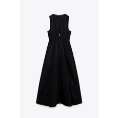 자라 원피스 ZARA 여성 포플린 브이넥 미디 지퍼