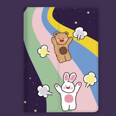 디자인그룹 티에스 적용 삼성 SMT290T307 T350P610T860 스마트 휴면 T720T510T550 애니메이션 큐트, 무지개 색상 곰 하드케이스  강화유리