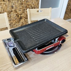 세척 편리한 주물 사각 가정용 업소용 고기 불판, 물결형, 1개, 41.5cm