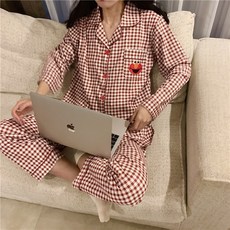 봄날의꽃 긴팔 엘모 쿠키몬스터 고방체크 커플잠옷