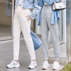 CIUUC 2021 년 가을과 겨울 새로운 플러스 벨벳 패딩 캐주얼 드로 스트링 배꼽 지원 출산 바지