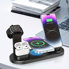 iPhone/iWatch/AirPod용 무선 충전기, 검은색, ABS, 1개