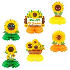MALLMALL6 6Pcs 해바라기 벌집 중앙 장식품 귀여운 얼굴 파티 테이블 토퍼 따뜻한 노란색 밝음 당신은 내 햇빛입니다 태양 꽃, 단일옵션