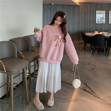 여성 라운드넥 기모 램스울 프린트 맨투맨 티셔츠 일본의 부드러운 스타일