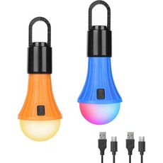 Lepro LED 충전식 캠핑 랜턴 7가지 흰색 및 RGB 조명 모드 필수품 클립 후크가 있는 매달리는 전구 크리스마스 장식 비상 USB 케이블 포함 2팩