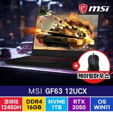 MSI Thin GF63 12UCX 가성비 고사양 노트북, GF63-12UCX, WIN11 Home, 16GB, 1TB, 코어i5, 블랙