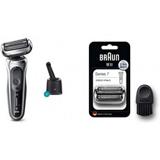 【세트 구매] 브라운 남성 전기 면도기 새로운 시리즈 7 / 실버 / 세척기 사용 모델 70-S7000cc + 면도날, 단일상품