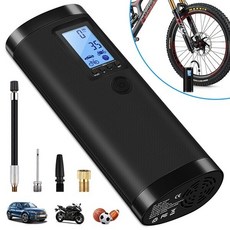 자전거타이어 무선 자동차 팽창기 LCD 2000mAh 100PSI 보트 요가 침대 풍선 볼 전기펌프 바퀴펌프 에어매트리스, Black, 100PSI 2000mAh