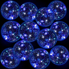 Vertintong 12팩 30.5cm(12인치) 야광 LED 비치볼 점보 컨페티 글리터 공기 주입식 볼 수영장 파티 수영장 여름용(골드), 블루