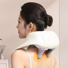 nimin 무선 목 어깨 마사지기 안마기 승모근 주무르기 지압기 경추 보호 기계 온열 전동 찜질기, 베이지