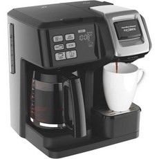 해밀턴 비치 49976 커피 메이커 싱글 서브 및 풀 포트 K-컵 팩 또는 분쇄 커피와 호환 프로그래밍 가능 플렉스브루 블랙리뉴얼, Glass Carafe, 1개