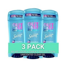 Secret Antiperspirant Deodorant Women Unscented Clear Gel Outlast 3.4oz(3팩), Outlast Clear Gel/ Unscented/, 3개
