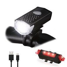 USB 충전식 자전거 조명으로 야간 라이딩 3가지 라이트 모드 전면 헤드라이트 및 후면 테일라이트 자전거 액세서리로 도시 출퇴근 산악 자전거 야외 모험에 이상적입니다, 1개
