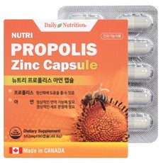 뉴트리 캐나다 프로폴리스 아연 90 캡슐 면역력 항산화제 영양제, 90캡슐, 90캡슐