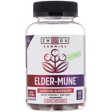 Zhou Nutrition 최대 강도 Elder-Mune 삼부커스 엘더베리 비건 구미젤리 60개, 1개, 60정