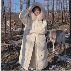 믹스블링 여성 롱 퍼 후드 패딩 겨울 아우터 데일리 야상 점퍼