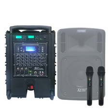 세텍코리아 XT-308 600W 충전식 이동식앰프스피커 6채널믹서내장 USB 블루투스지원 고출력앰프 나라장터등록제품 야외운동장출력사이즈앰프 행사용 공연용 강연용 버스킹용, 앰프+무선핸드마이크2개