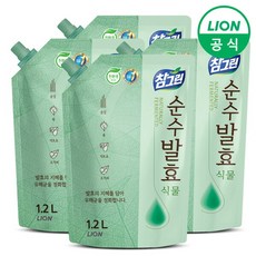 [라이온코리아] 참그린 순수발효 식물 주방세제 1.2L 리필 x 4개