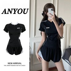 ANYOU 여자래쉬가드세트 반소매 수영복 비치웨어
